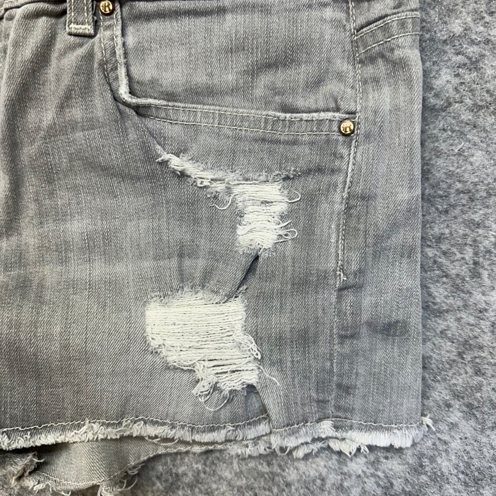 Rich & Skinny Denim Shorts Womens 34 Grey Good Distressed Button Fly Raw Hem - Picture 14 of 16